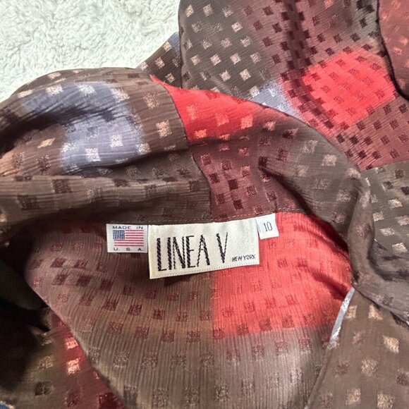 Vintage 80s Linea V Womens Size 10 Secretary Blouse Long Sleeve Jacquard Brown - Picture 3 of 8